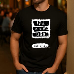 Man wearing a black IPA Is In My DNA T-shirt in a bar setting